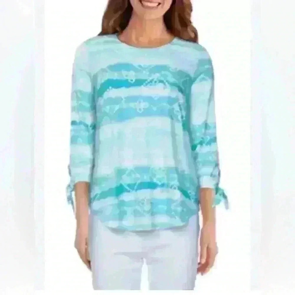 Ruby Roads Petite Happy Daze Tie Dye Bow Tie Sleeve Top PL - Picture 1 of 3